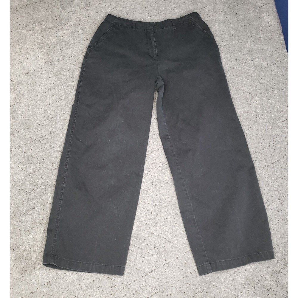 Talbots Pants Womens 12 Black Wide Leg Loose Capri High Rise Lagenlook Dark Wash